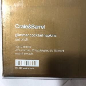 Crate and Barrel glimmer cocktail napkins set of 6 10”x10”